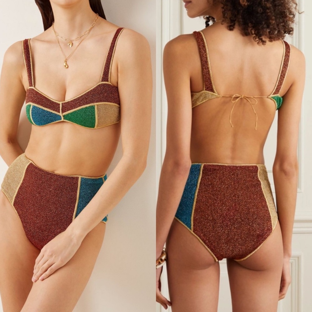 Oseree Metallic Colorblock Bikini in Brown, Green, Blue, Gold